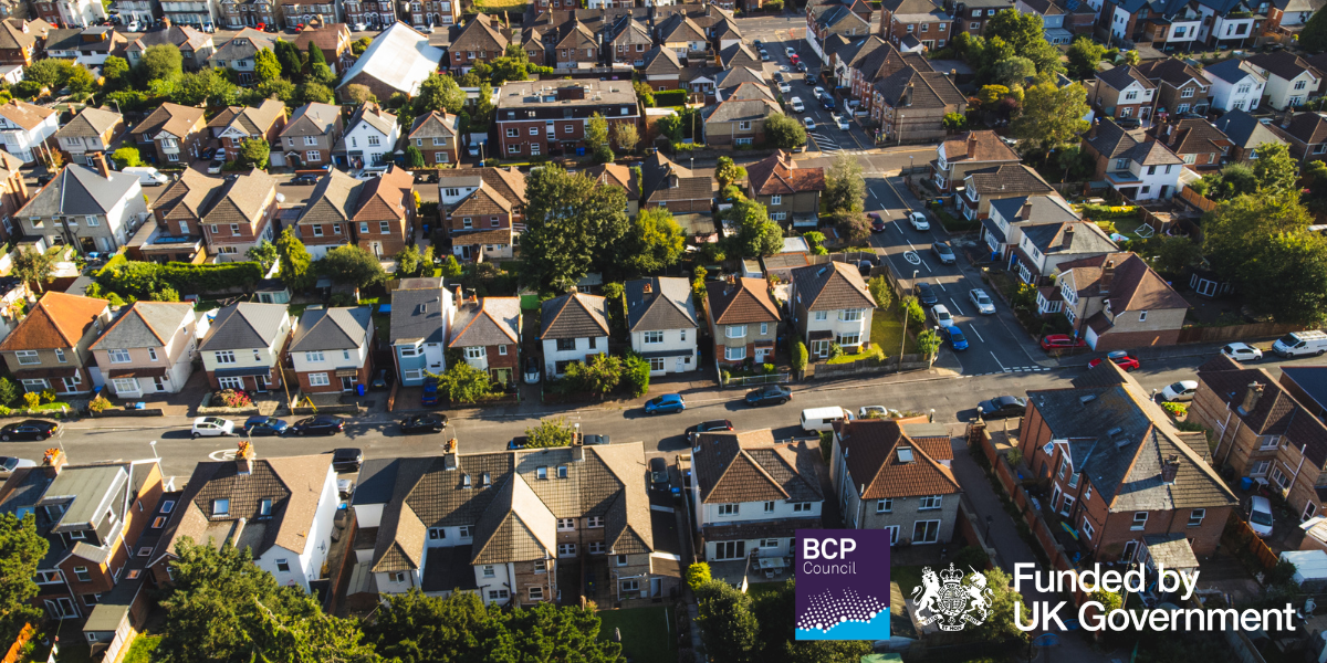 An aerial image of houses in Poole